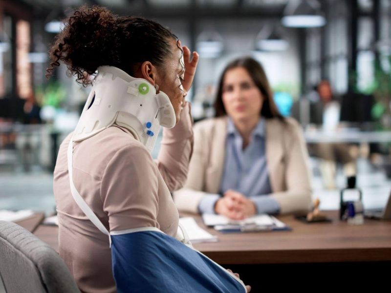 a woman sitting at a table talking on a phone