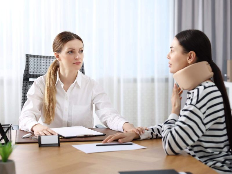 two women sitting at a table talking to each other