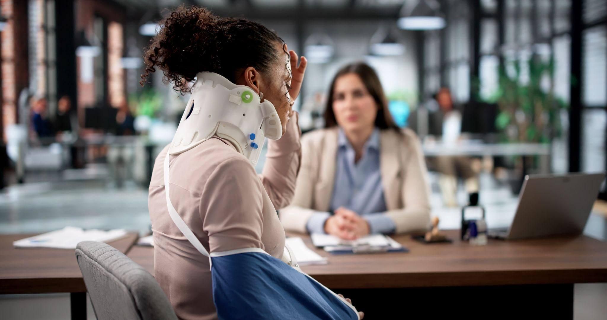 a woman sitting at a table talking on a phone