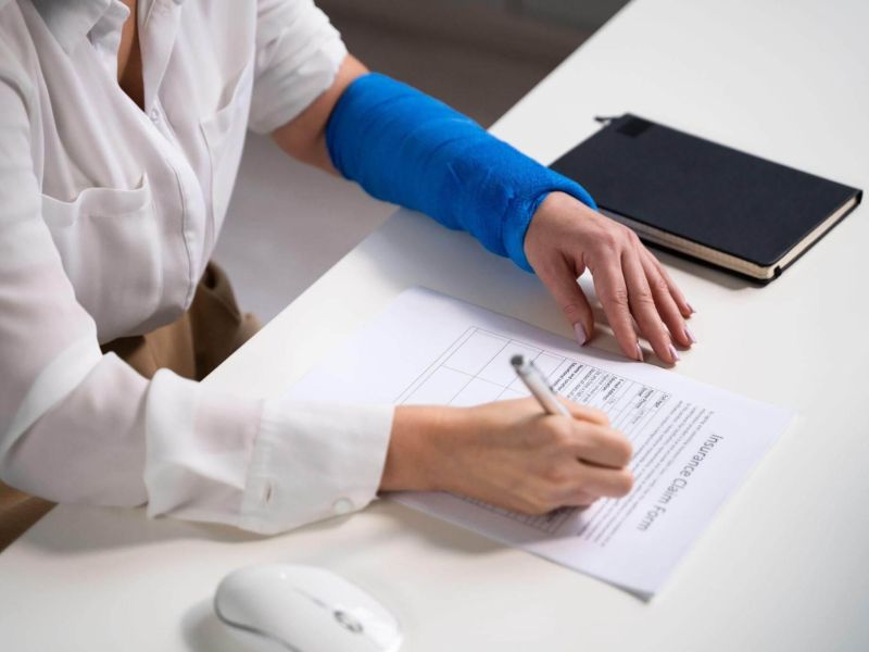 a woman in a white shirt is writing on a piece of paper